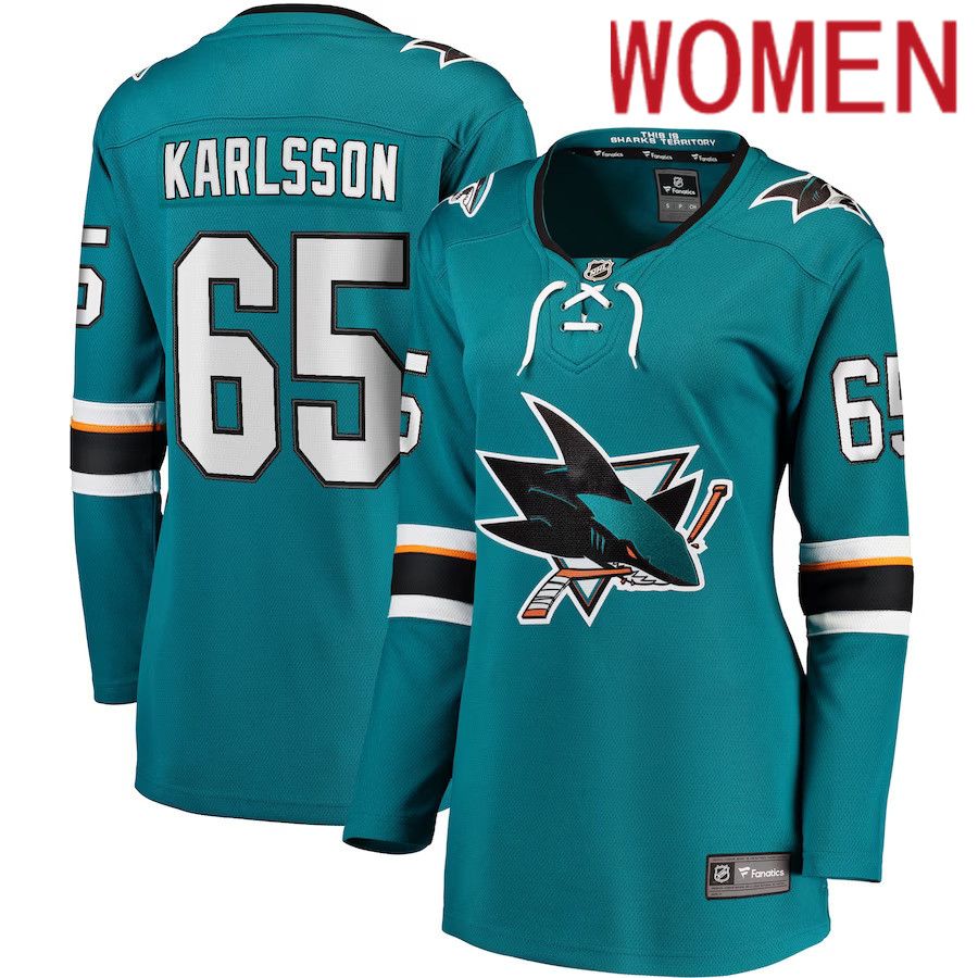 Women San Jose Sharks 65 Erik Karlsson Fanatics Branded Teal Home Premier Breakaway Player NHL Jersey